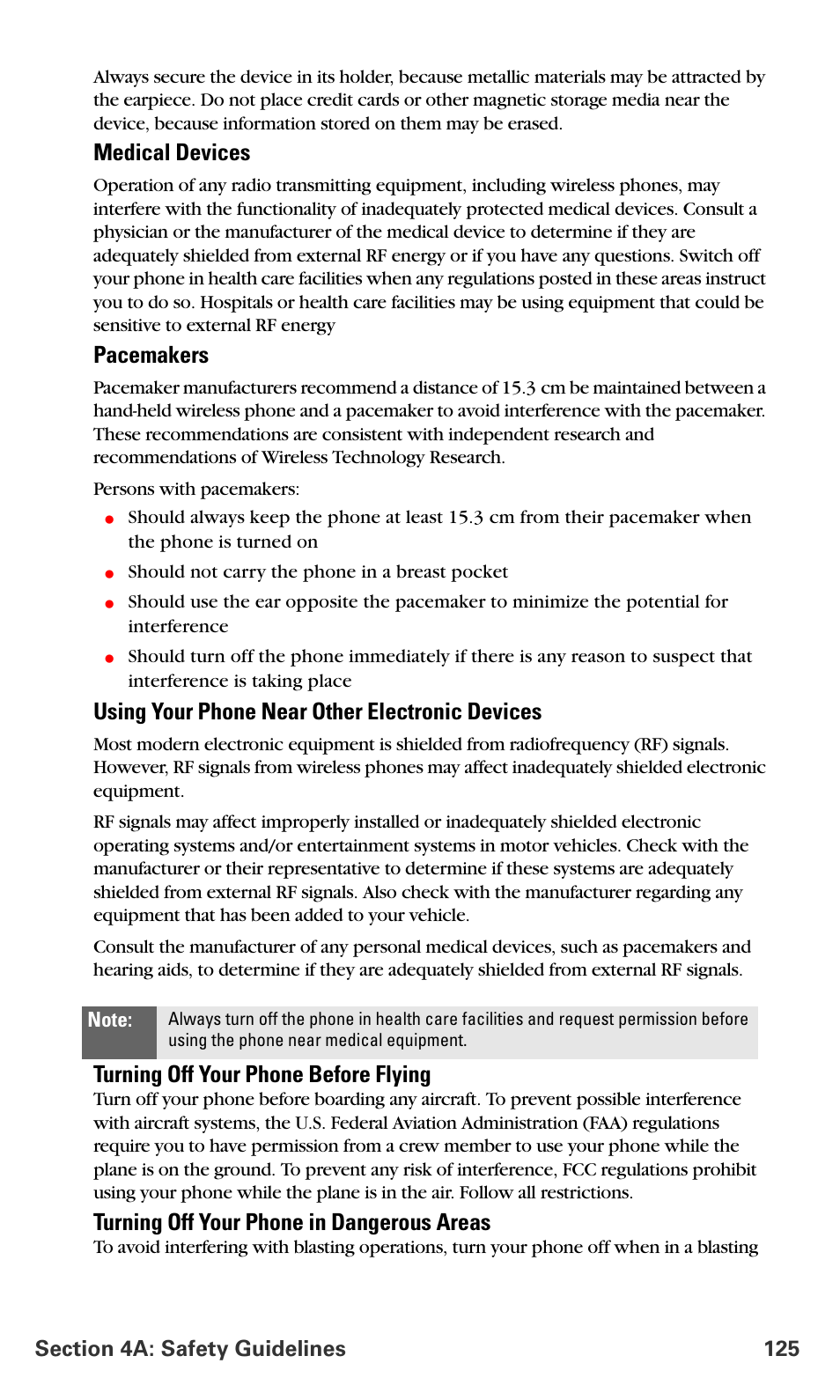 Medical devices, Pacemakers, Using your phone near other electronic devices | Turning off your phone before flying, Turning off your phone in dangerous areas | Nokia 6016i User Manual | Page 133 / 169