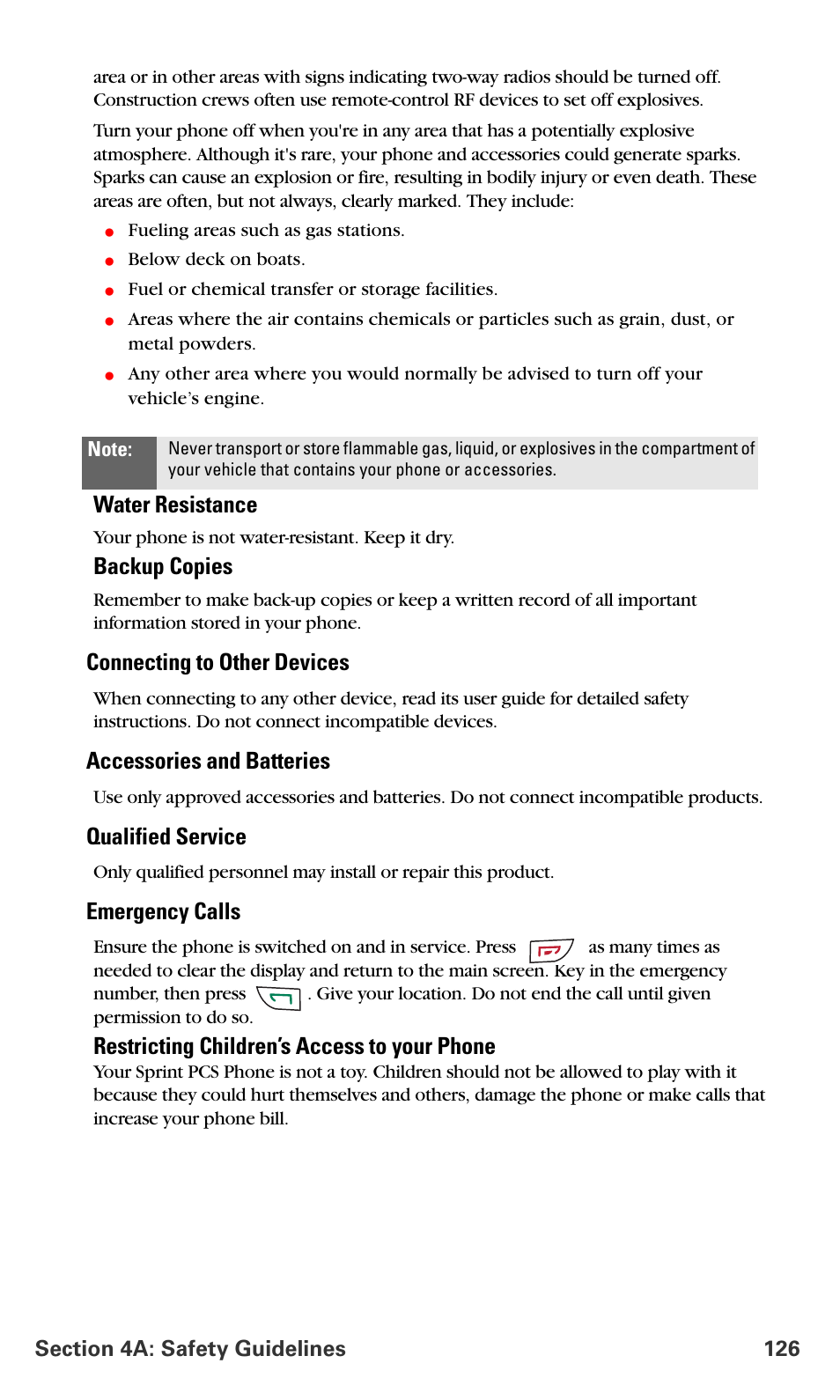 Water resistance, Backup copies, Connecting to other devices | Accessories and batteries, Qualified service, Emergency calls, Restricting children’s access to your phone | Nokia 6016i User Manual | Page 134 / 169