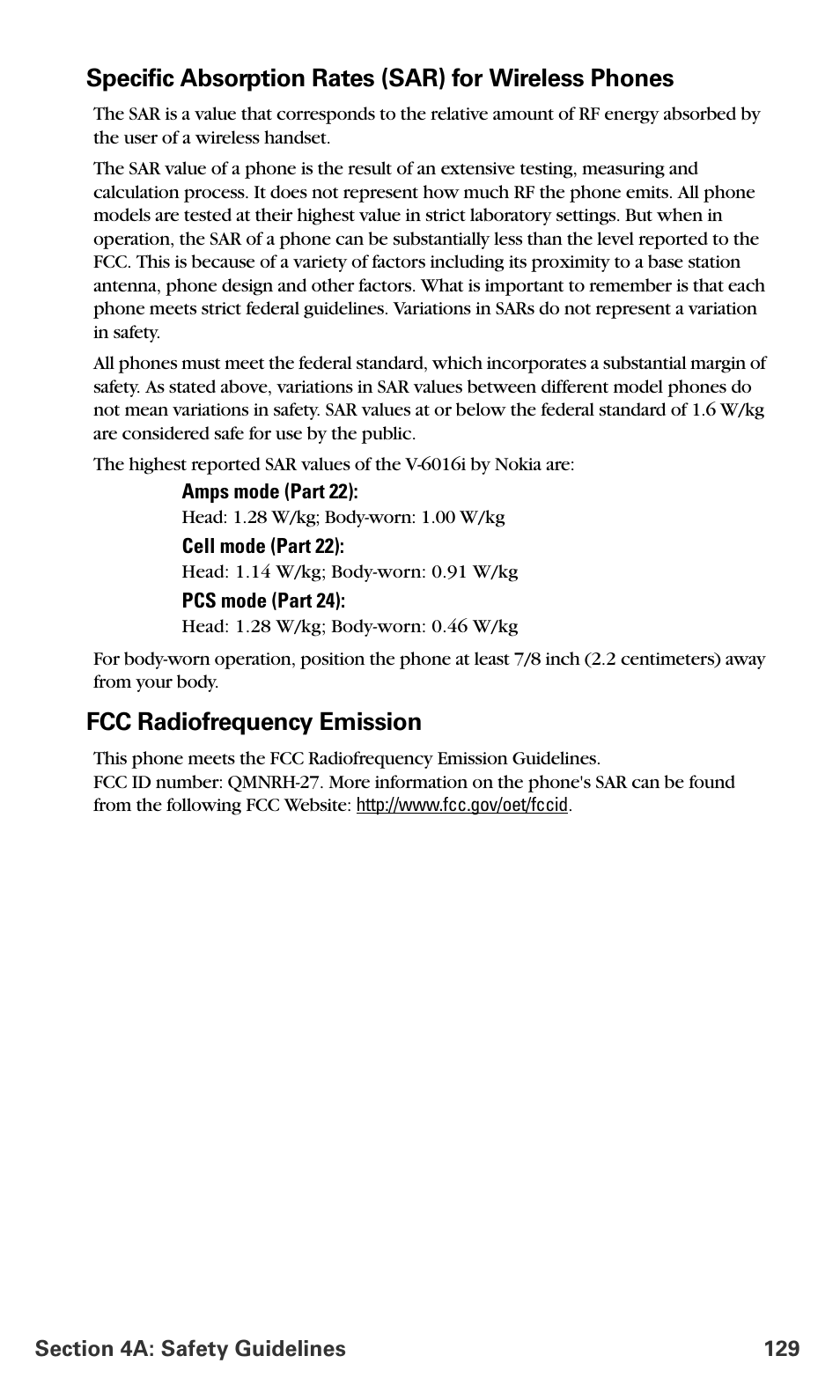 Fcc radiofrequency emission | Nokia 6016i User Manual | Page 137 / 169