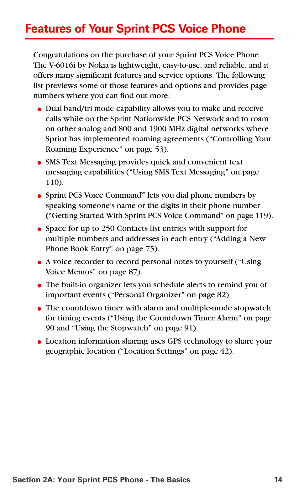 Features of your sprint pcs voice phone, Sprint pcs voice command | Nokia 6016i User Manual | Page 22 / 169