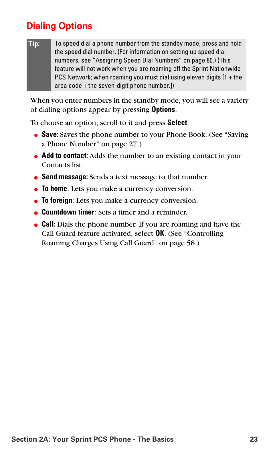 Dialing options, Send message: sends a text message to that number, Countdown timer : sets a timer and a reminder | Nokia 6016i User Manual | Page 31 / 169