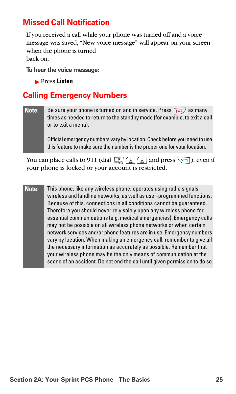 Missed call notification, Calling emergency numbers | Nokia 6016i User Manual | Page 33 / 169