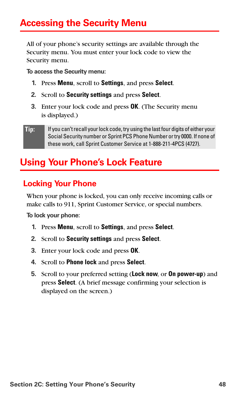 Accessing the security menu, Using your phone’s lock feature, Locking your phone | Nokia 6016i User Manual | Page 56 / 169