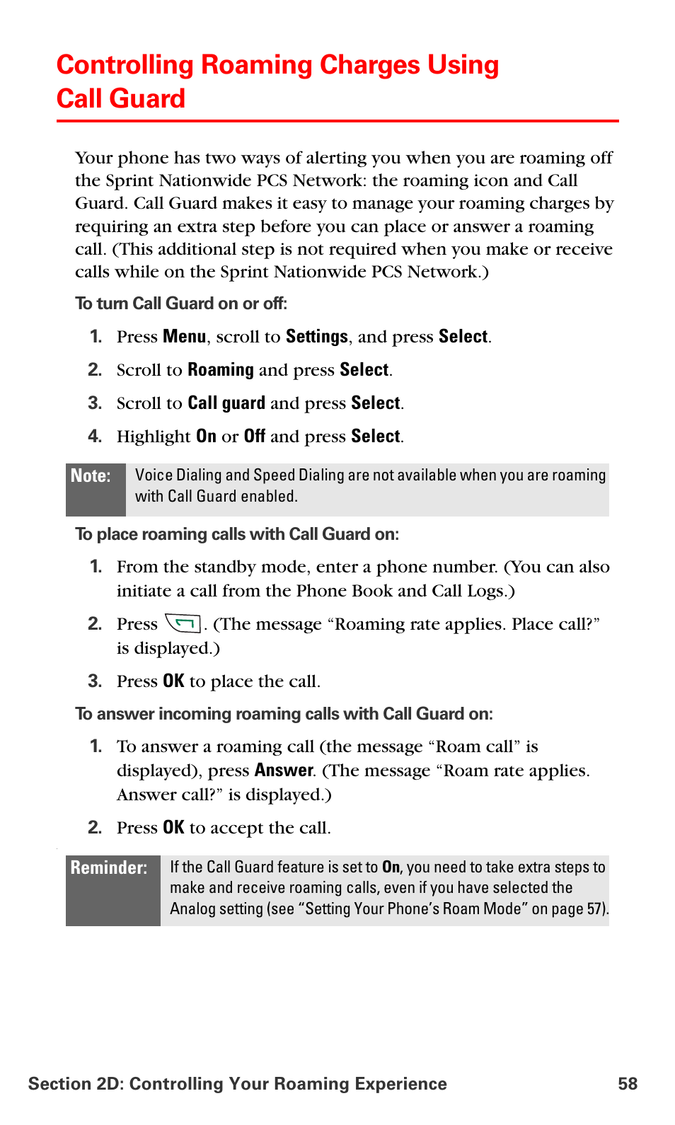 Controlling roaming charges using call guard | Nokia 6016i User Manual | Page 66 / 169
