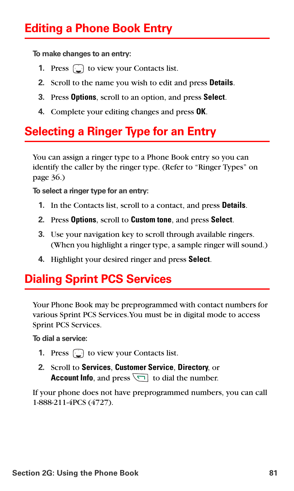 Editing a phone book entry, Selecting a ringer type for an entry, Dialing sprint pcs services | Nokia 6016i User Manual | Page 89 / 169