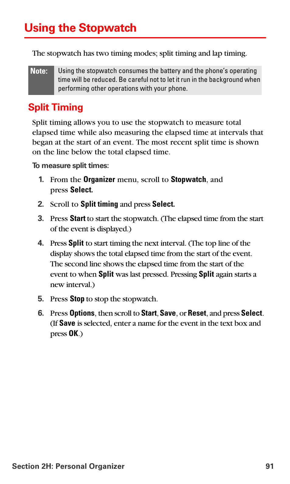 Using the stopwatch, Split timing | Nokia 6016i User Manual | Page 99 / 169