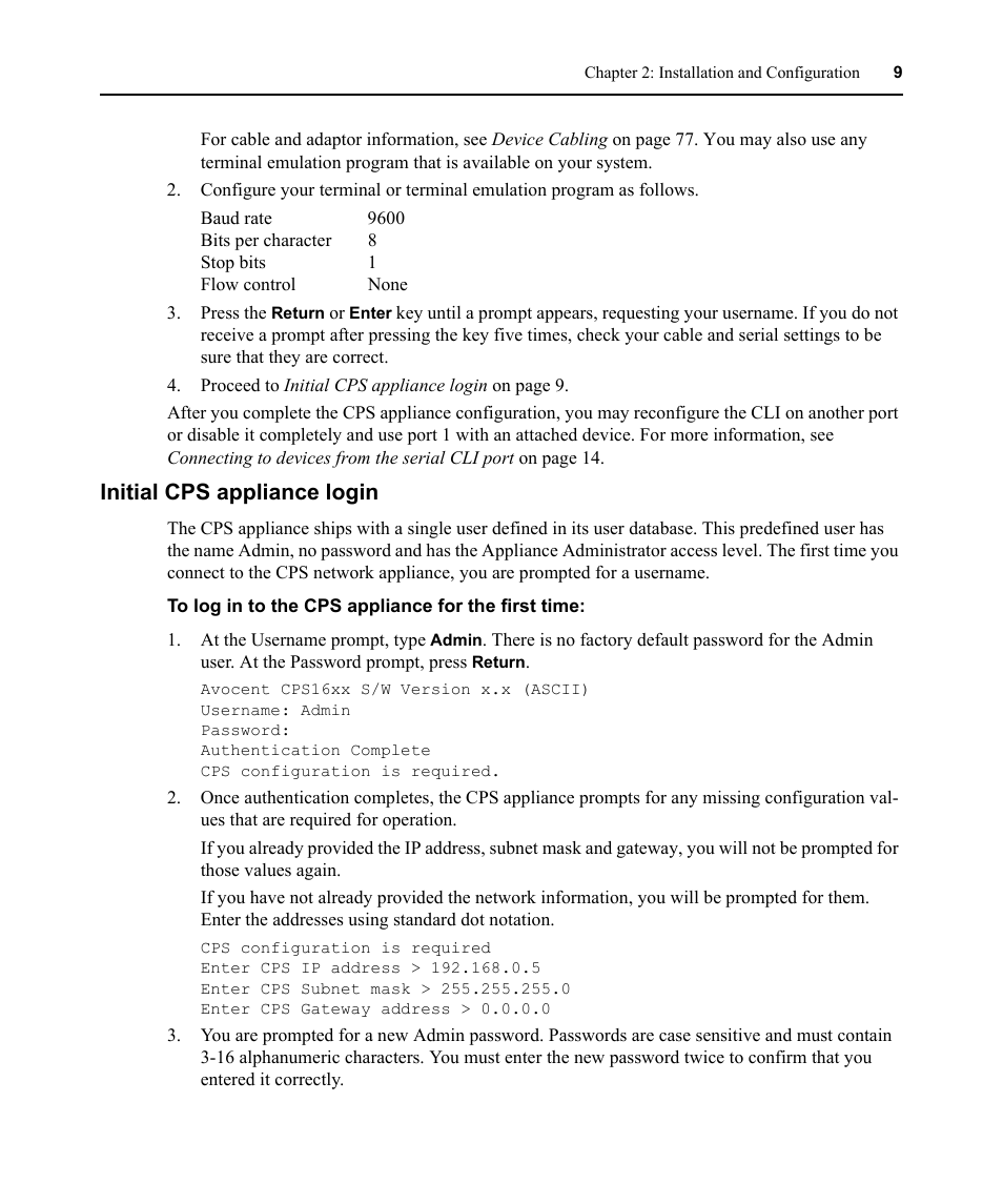 Initial cps appliance login | Avocent CPS810 User Manual | Page 23 / 108