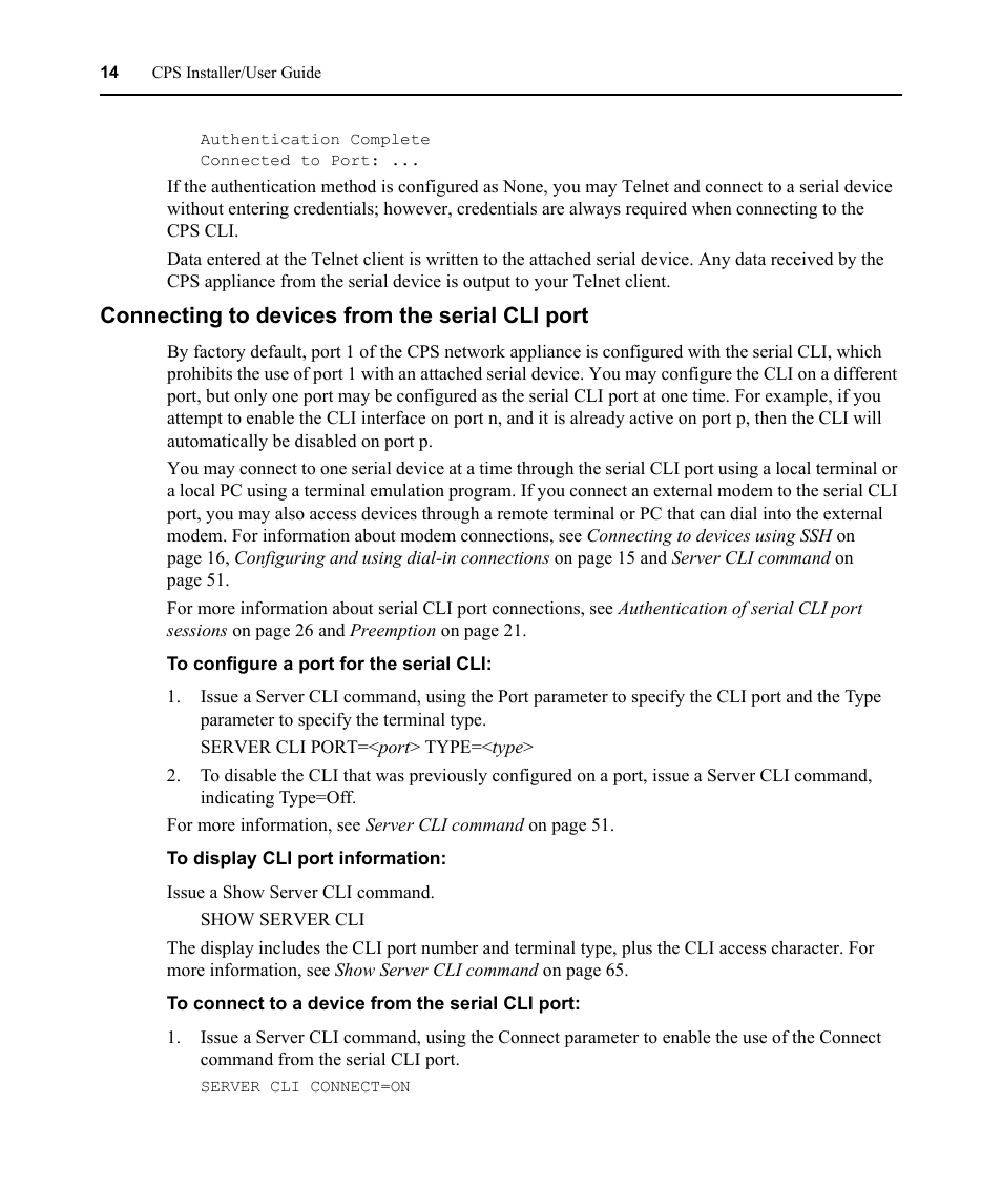 Connecting to devices from the serial cli port | Avocent CPS810 User Manual | Page 28 / 108