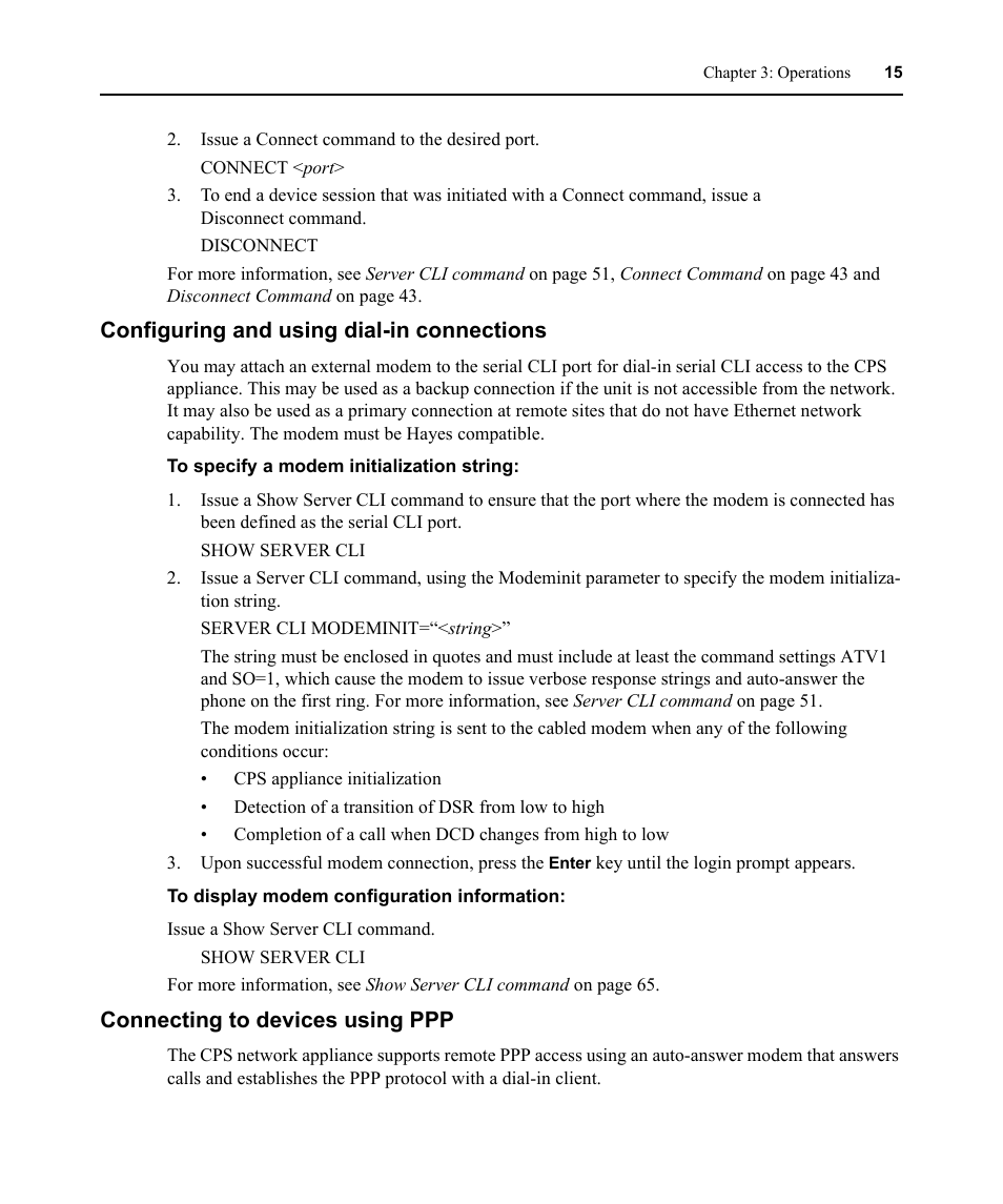 Configuring and using dial-in connections, Connecting to devices using ppp | Avocent CPS810 User Manual | Page 29 / 108