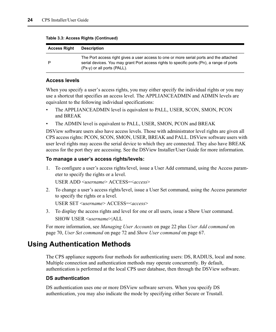 Using authentication methods | Avocent CPS810 User Manual | Page 38 / 108