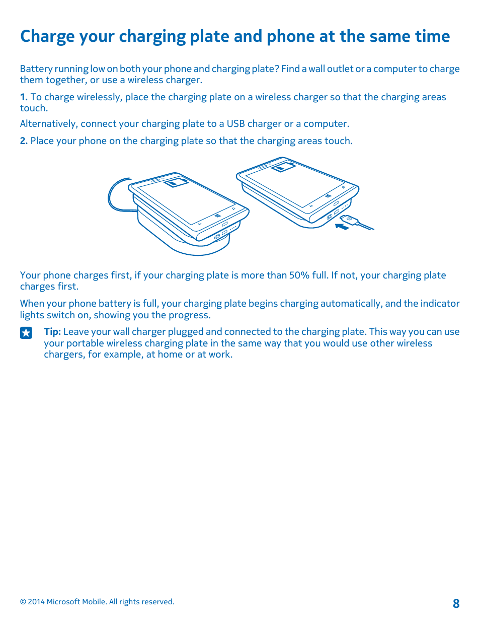 Charge your charging plate and phone at, The same time | Nokia DC-50 User Manual | Page 8 / 12
