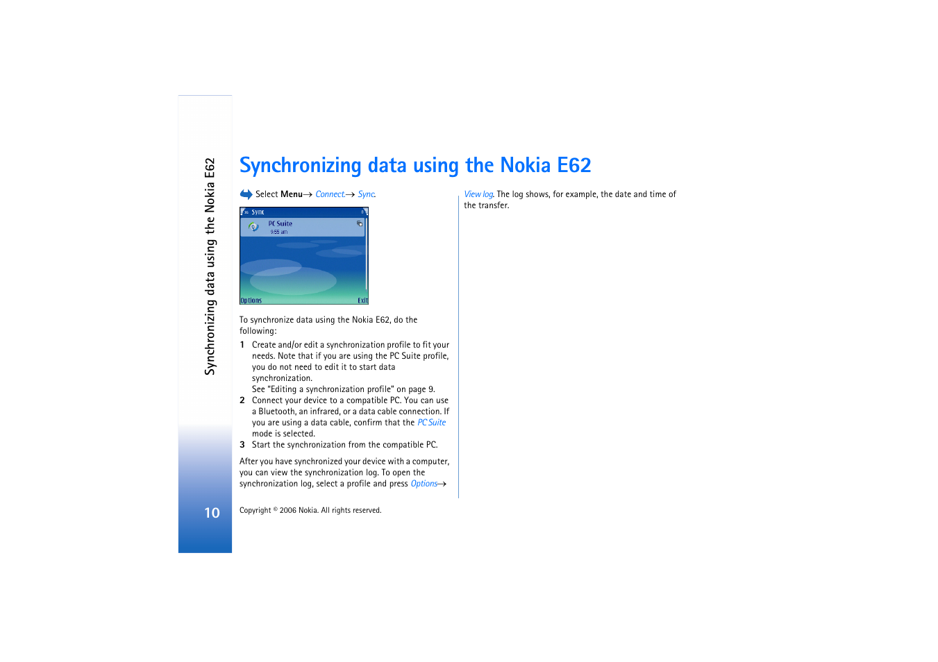 Synchronizing data using the nokiae62, Synchronizing data using the nokia e62 | Nokia E62 User Manual | Page 10 / 10