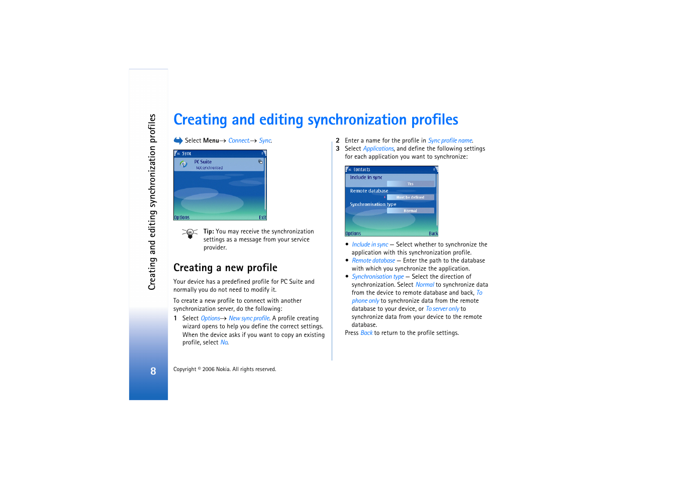 Creating and editing synchronization profiles, Creating a new profile | Nokia E62 User Manual | Page 8 / 10