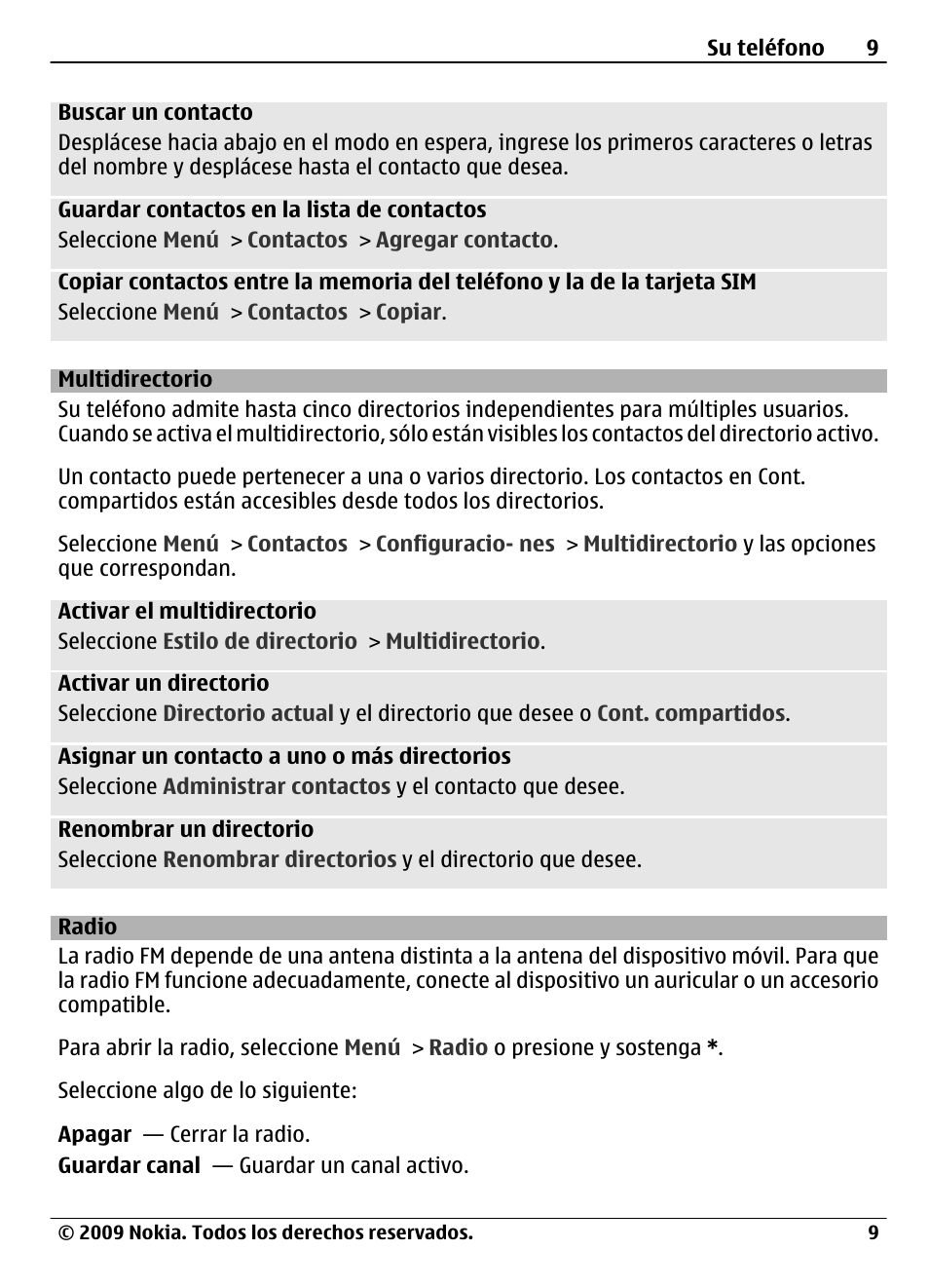 Multidirectorio, Radio | Nokia 1661 User Manual | Page 24 / 31