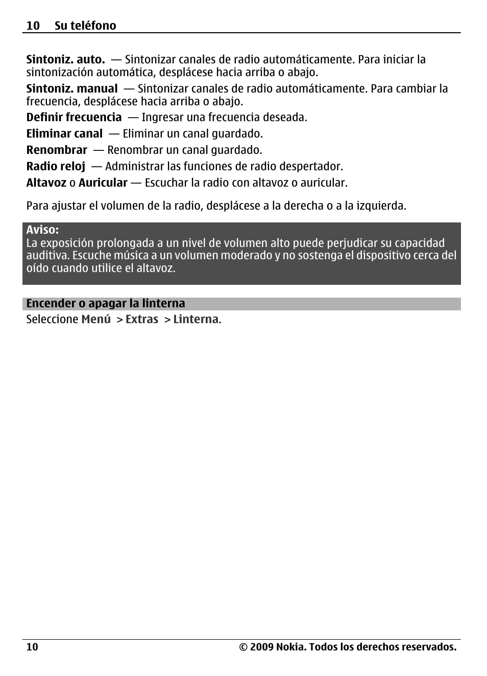 Encender o apagar la linterna | Nokia 1661 User Manual | Page 25 / 31