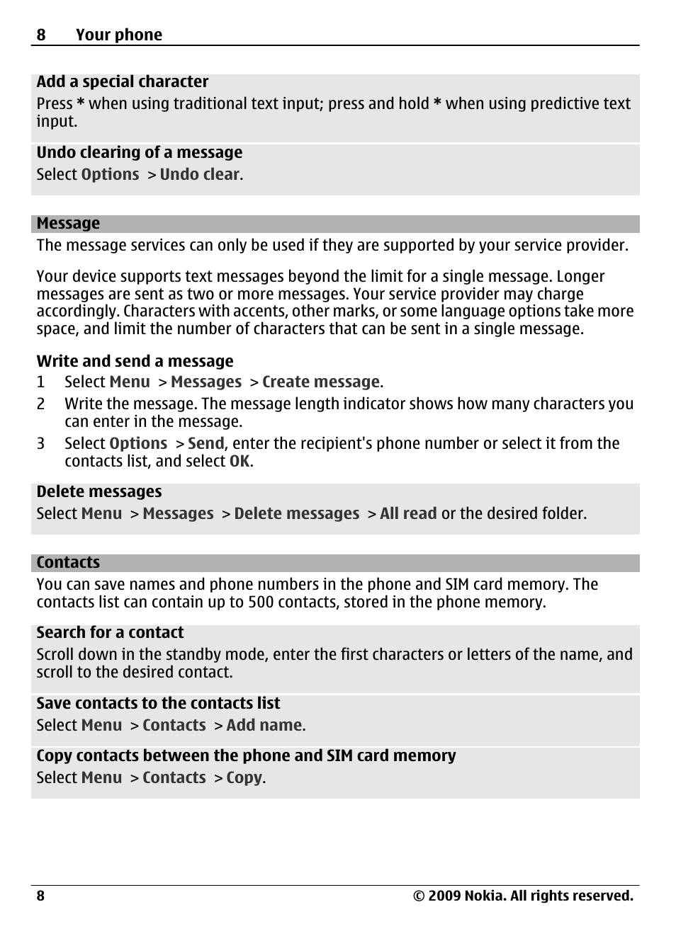 Message, Contacts | Nokia 1661 User Manual | Page 8 / 31