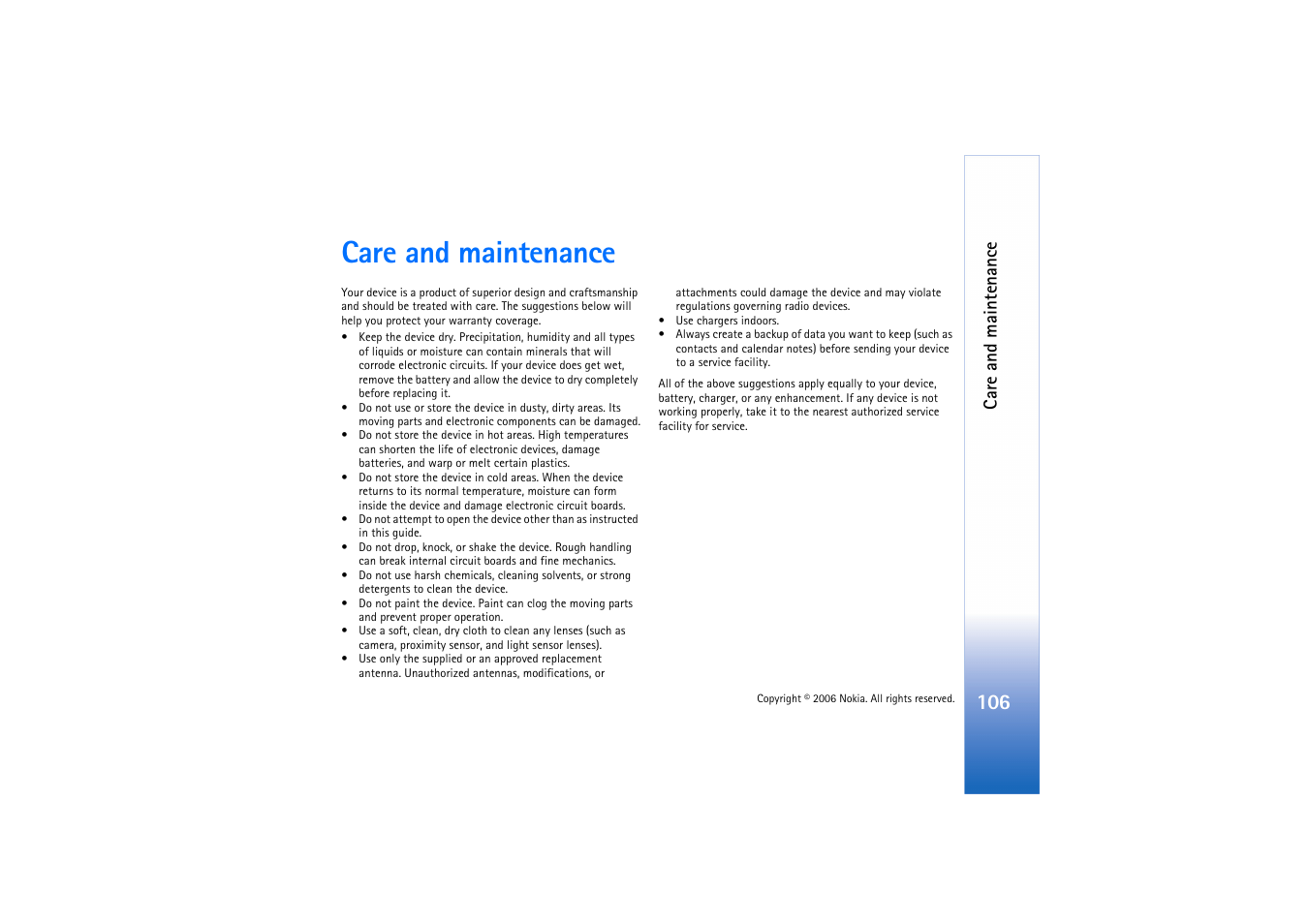 Care and maintenance | Nokia N71 User Manual | Page 107 / 115