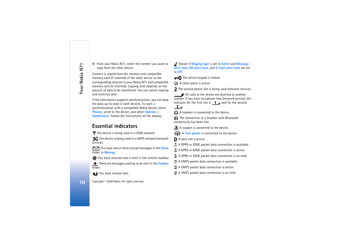 Essential indicators, Your nokia n71 | Nokia N71 User Manual | Page 11 / 115