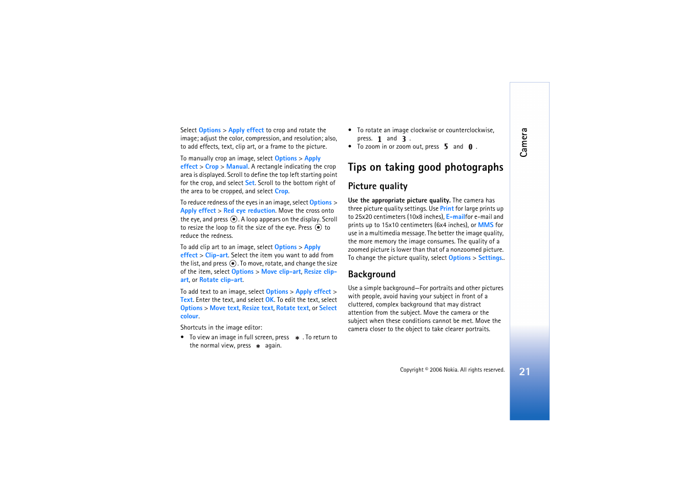 Tips on taking good photographs, Picture quality, Background | Camera | Nokia N71 User Manual | Page 22 / 115