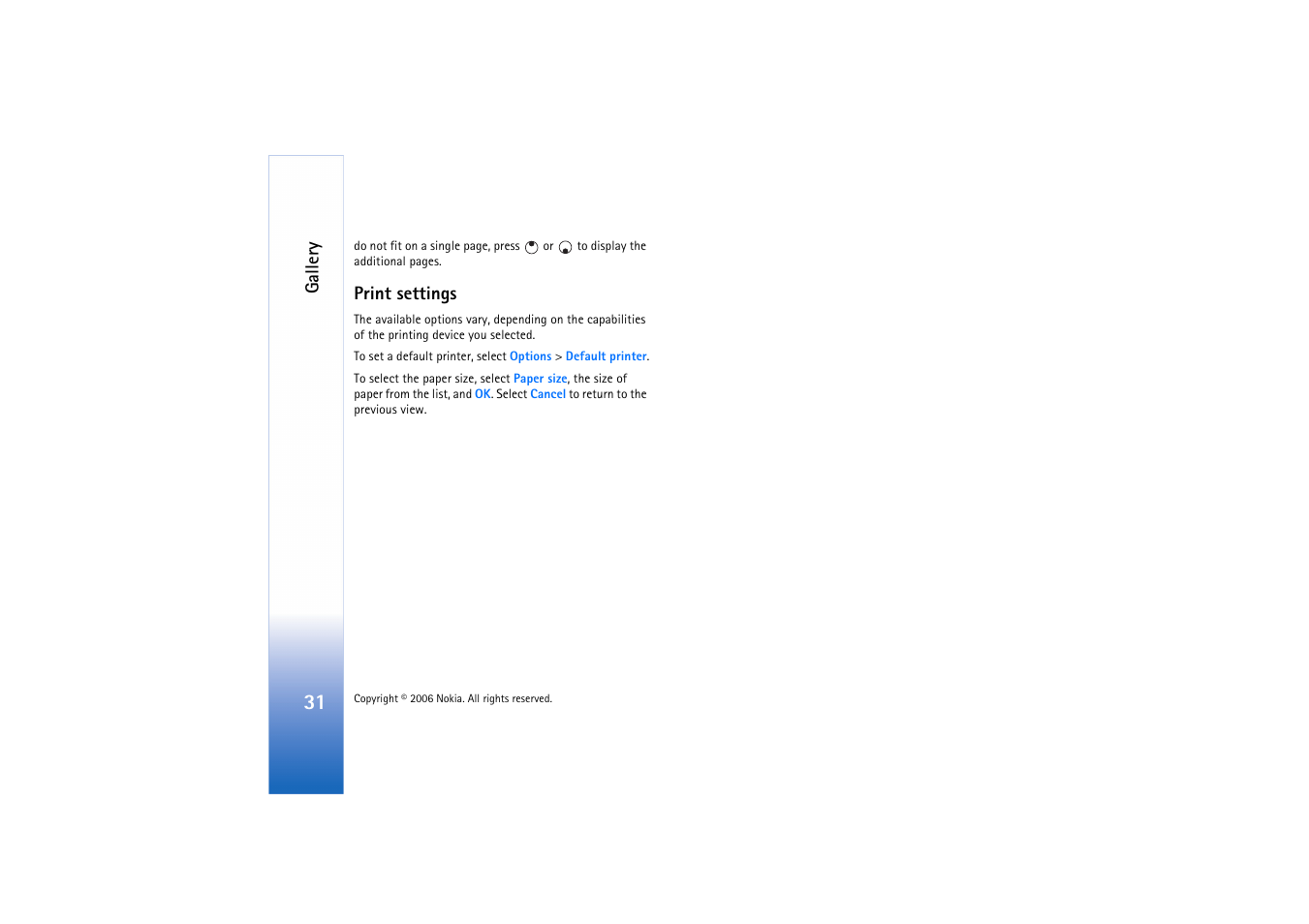 Print settings | Nokia N71 User Manual | Page 32 / 115