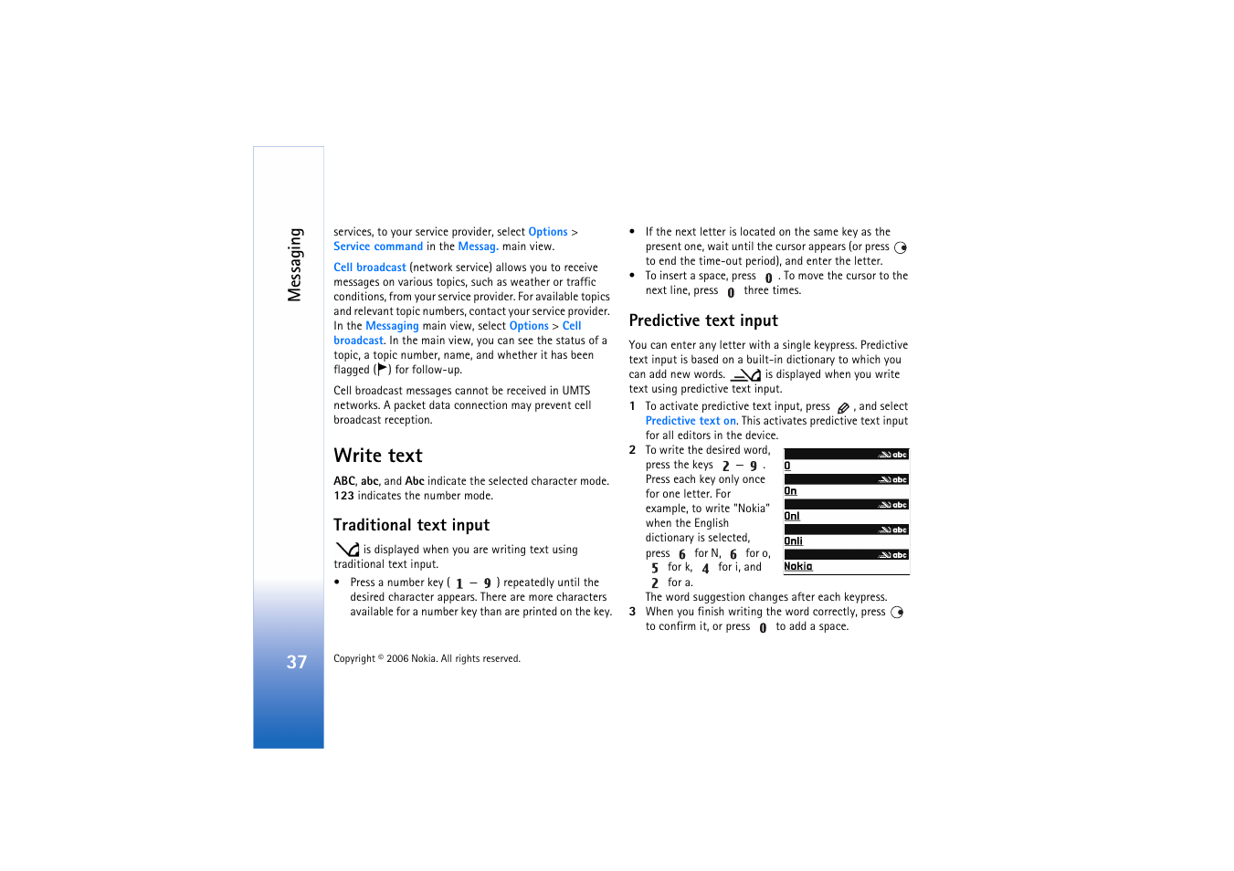 Write text, Traditional text input, Predictive text input | Messaging | Nokia N71 User Manual | Page 38 / 115