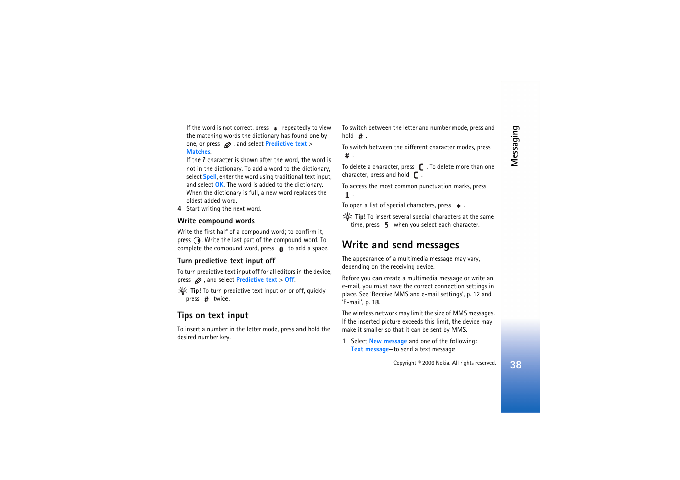 Tips on text input, Write and send messages, Messaging | Nokia N71 User Manual | Page 39 / 115