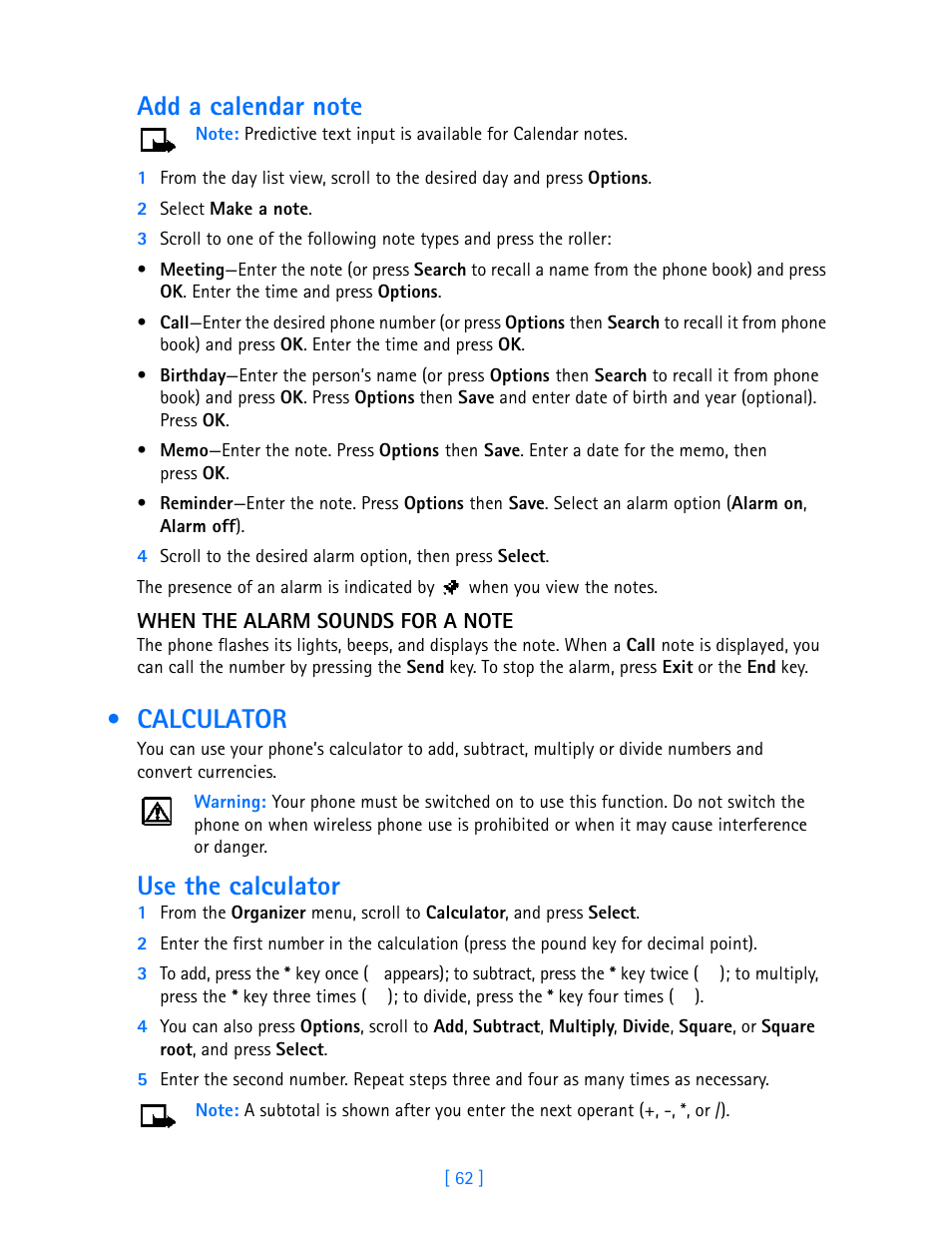 Calculator, Use the calculator | Nokia 3586I User Manual | Page 67 / 103