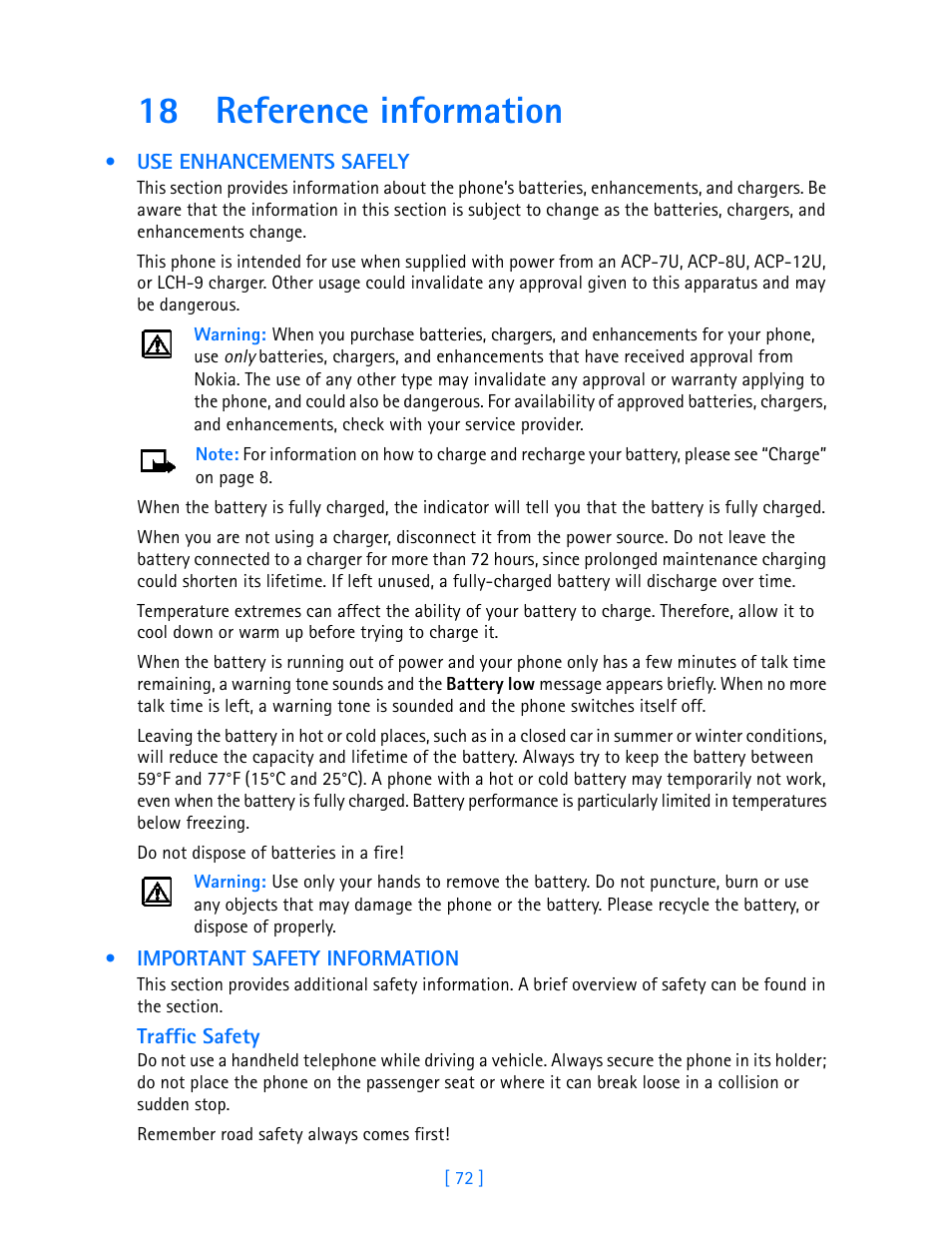 18 reference information, Reference information | Nokia 3586I User Manual | Page 77 / 103