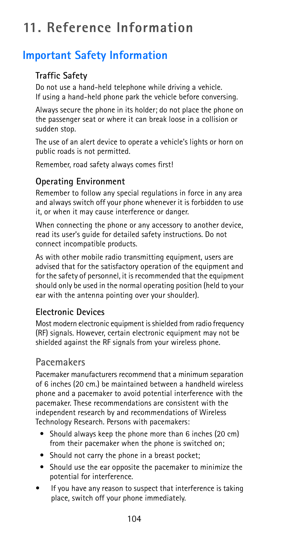 Reference information, Important safety information, Pacemakers | Nokia 6185i User Manual | Page 111 / 129