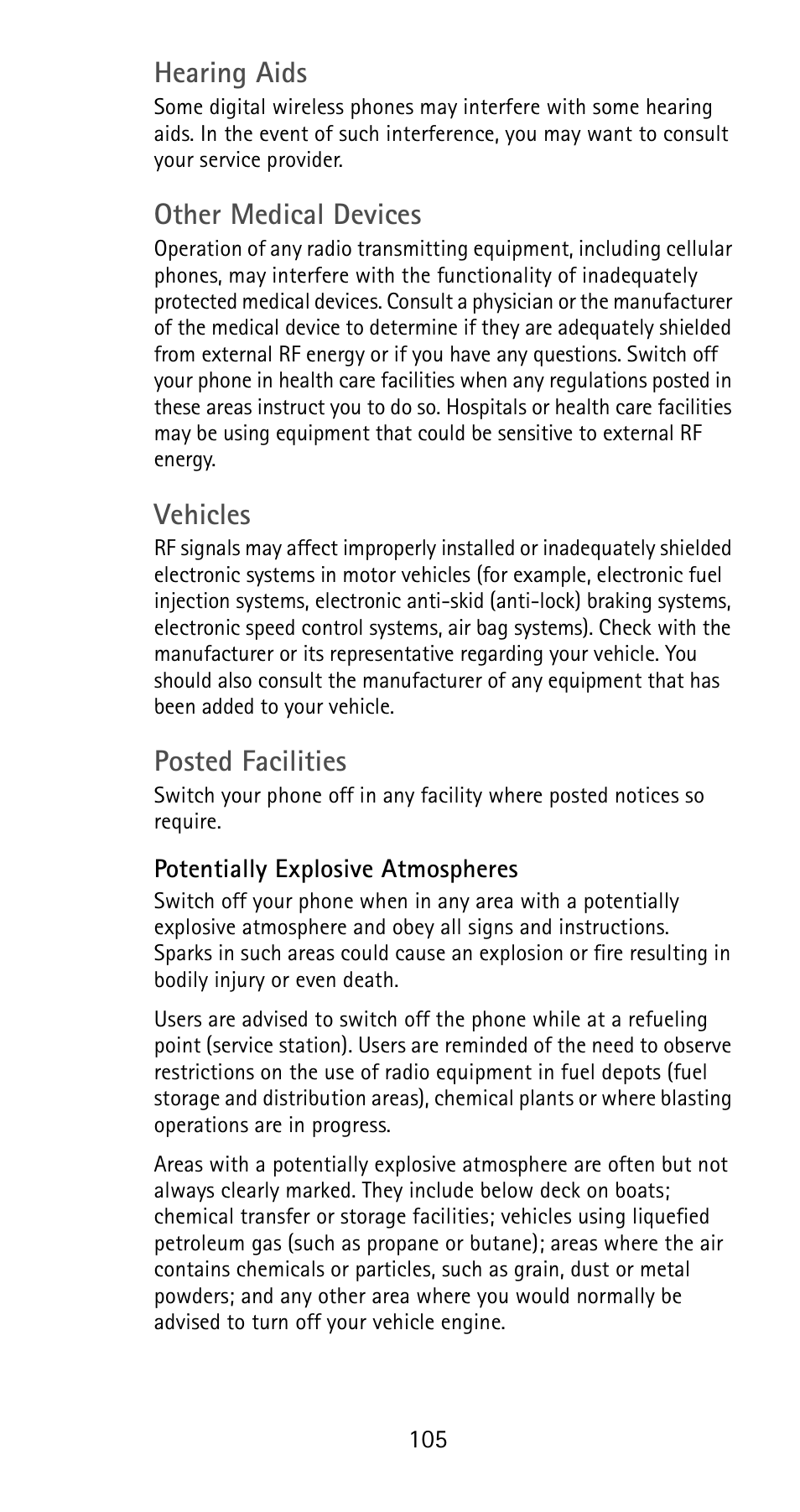 Hearing aids, Other medical devices, Vehicles | Posted facilities | Nokia 6185i User Manual | Page 112 / 129