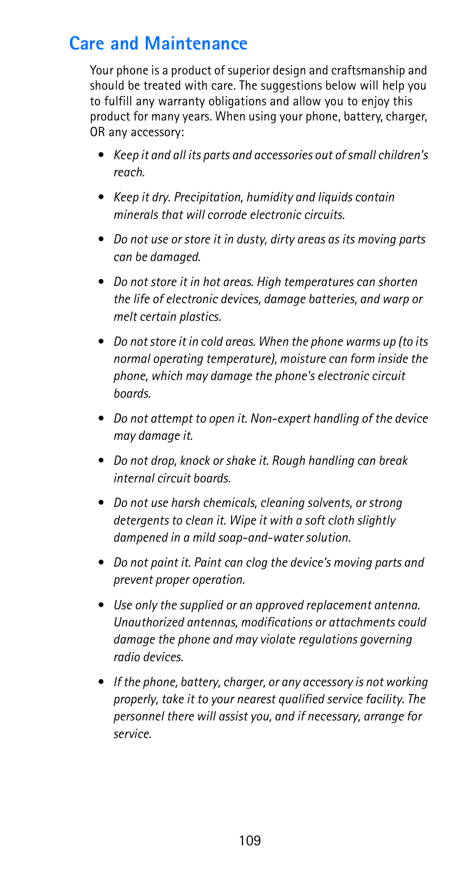 Care and maintenance | Nokia 6185i User Manual | Page 116 / 129