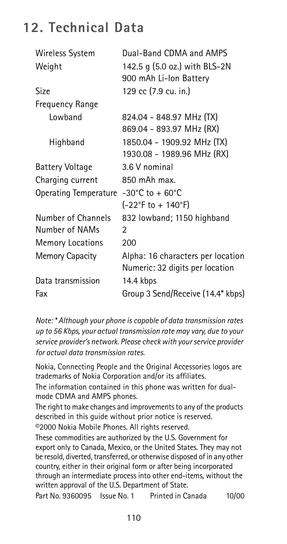 Technical data | Nokia 6185i User Manual | Page 117 / 129