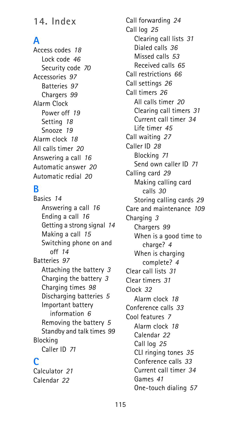 Index, Index a | Nokia 6185i User Manual | Page 122 / 129