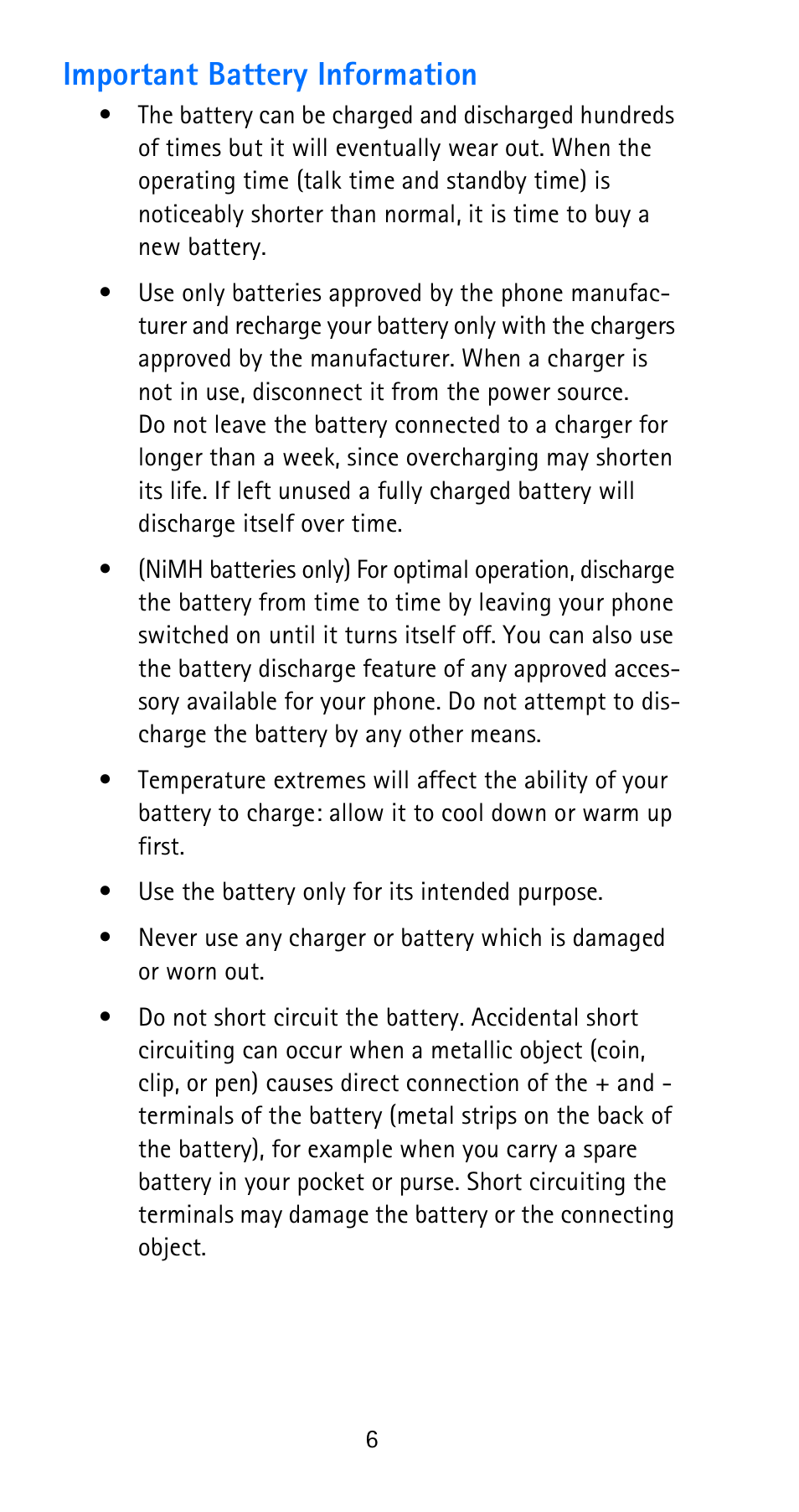 Important battery information | Nokia 6185i User Manual | Page 13 / 129