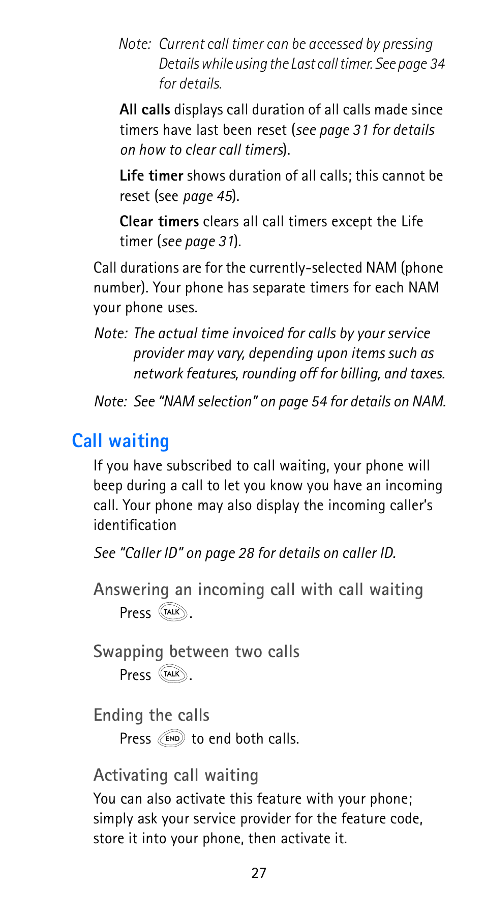 Call waiting | Nokia 6185i User Manual | Page 34 / 129