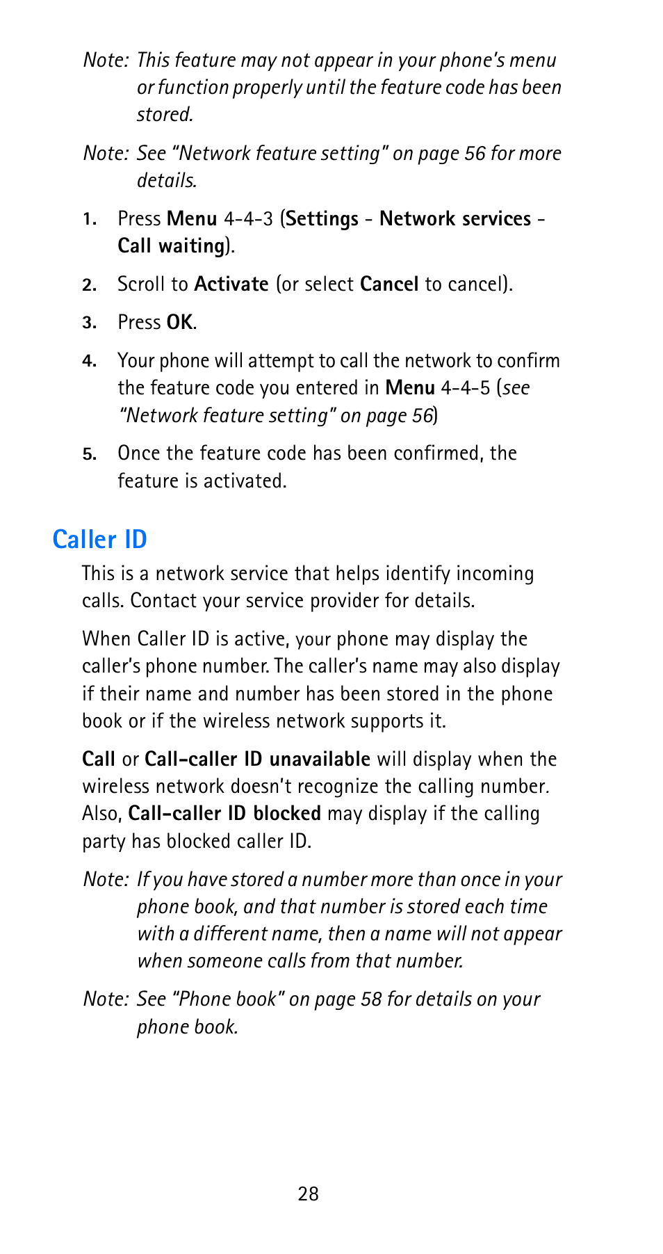 Caller id | Nokia 6185i User Manual | Page 35 / 129