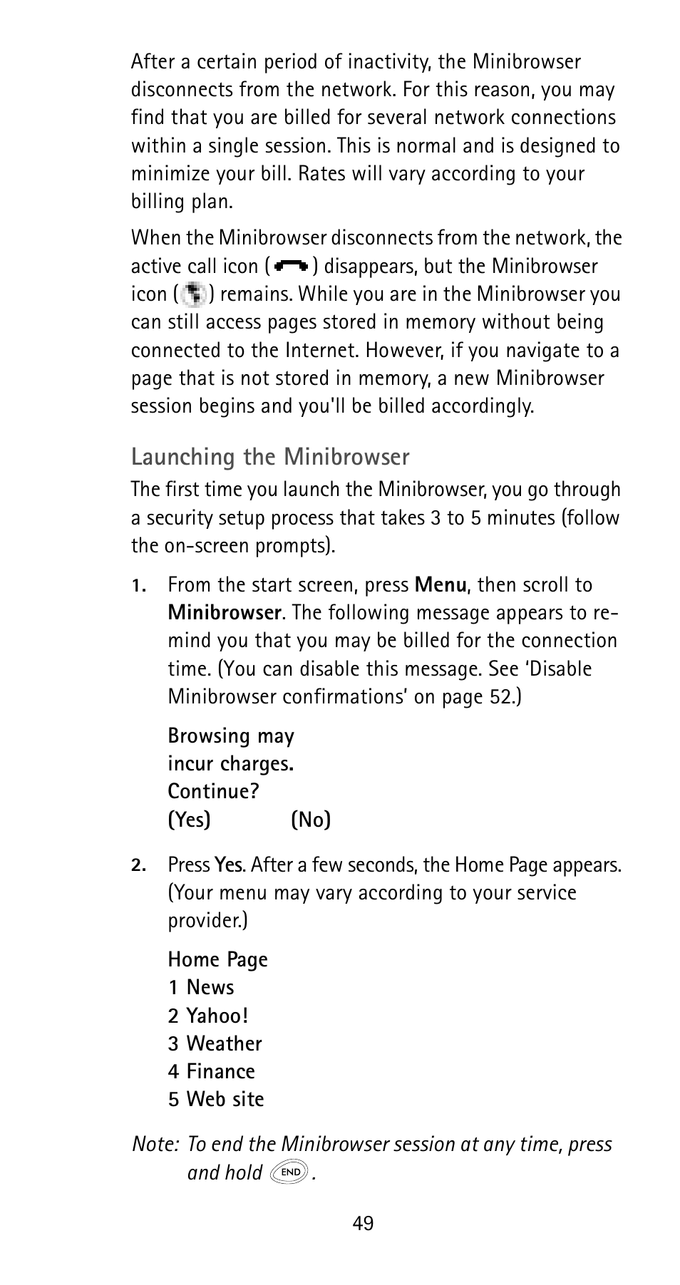 Launching the minibrowser | Nokia 6185i User Manual | Page 56 / 129