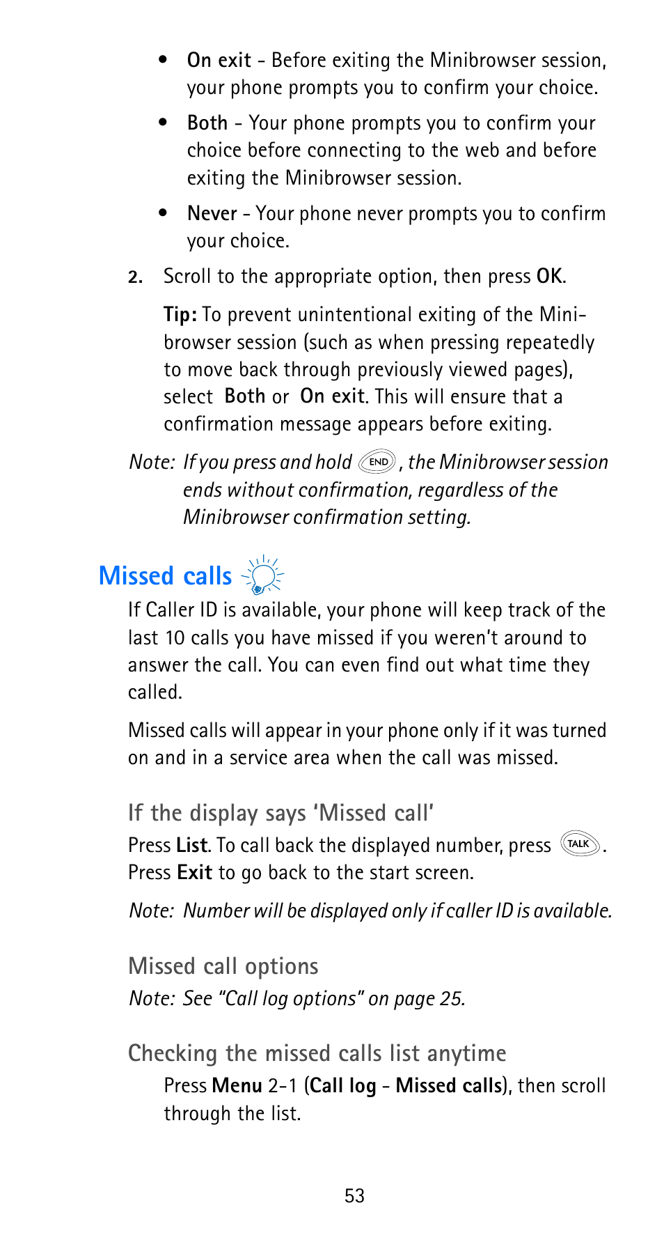 Missed calls | Nokia 6185i User Manual | Page 60 / 129