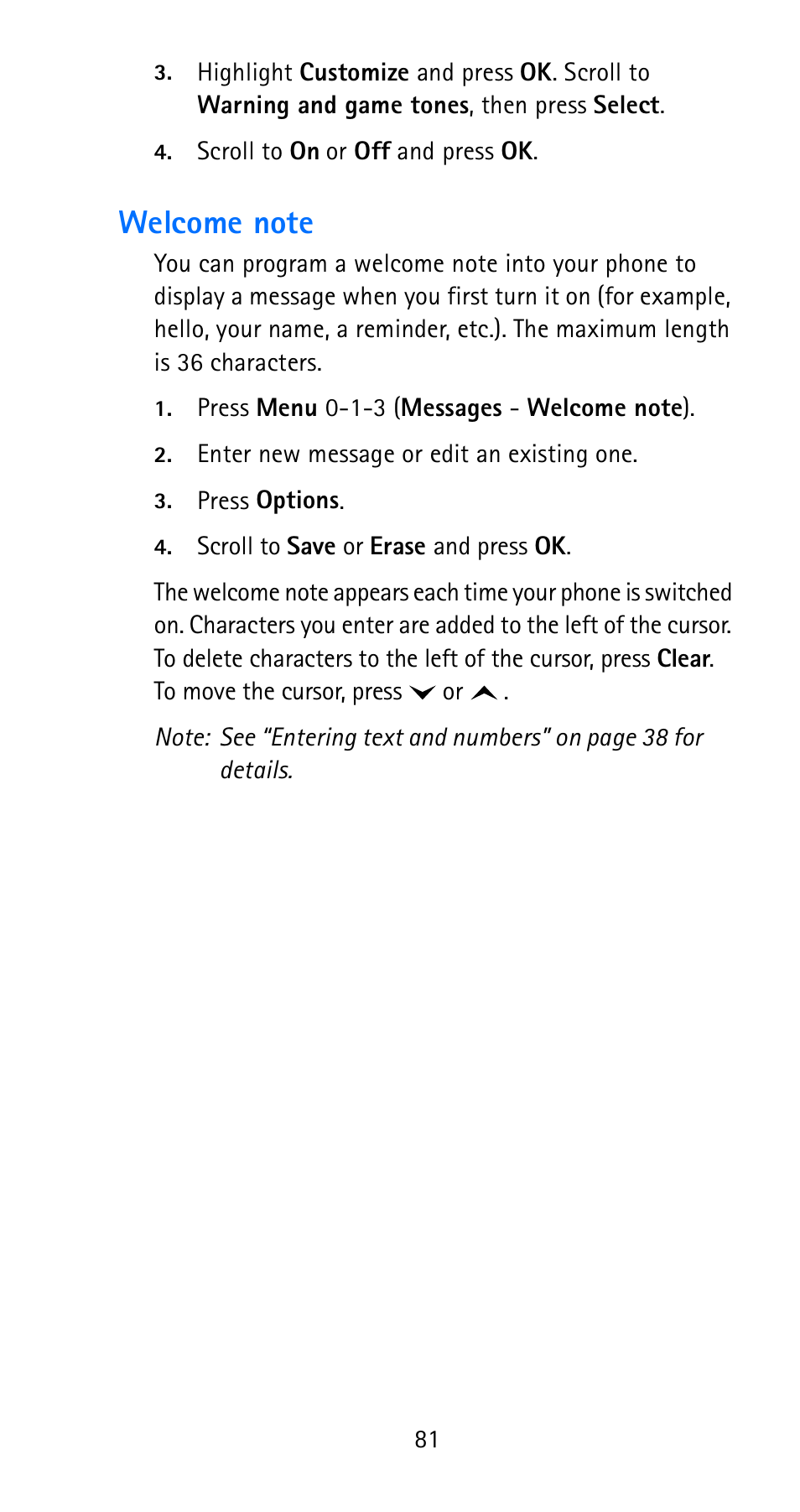 Welcome note | Nokia 6185i User Manual | Page 88 / 129