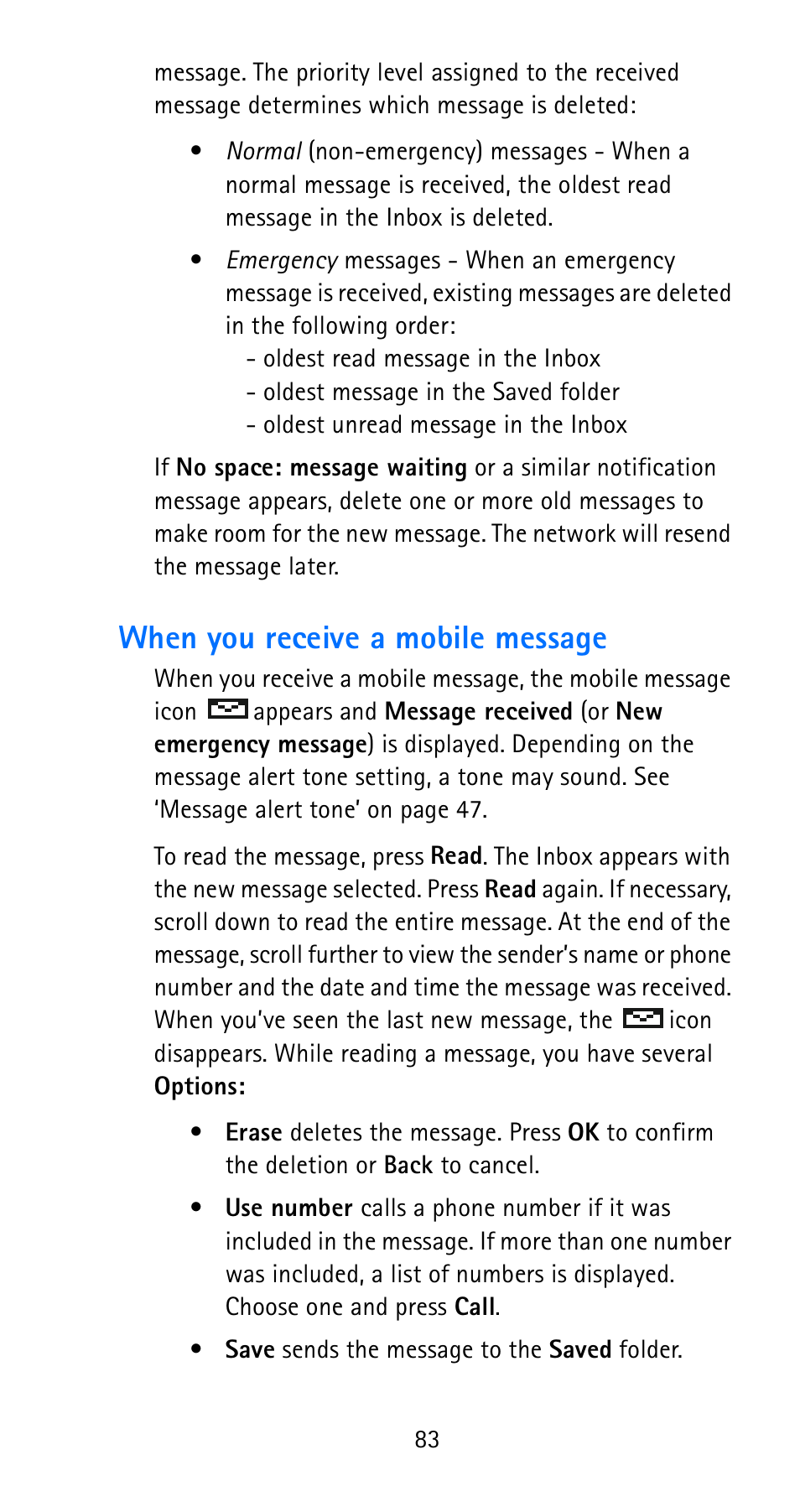 When you receive a mobile message | Nokia 6185i User Manual | Page 90 / 129