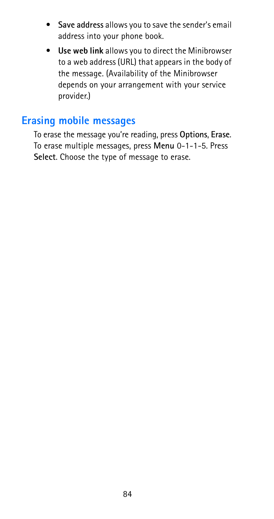 Erasing mobile messages | Nokia 6185i User Manual | Page 91 / 129