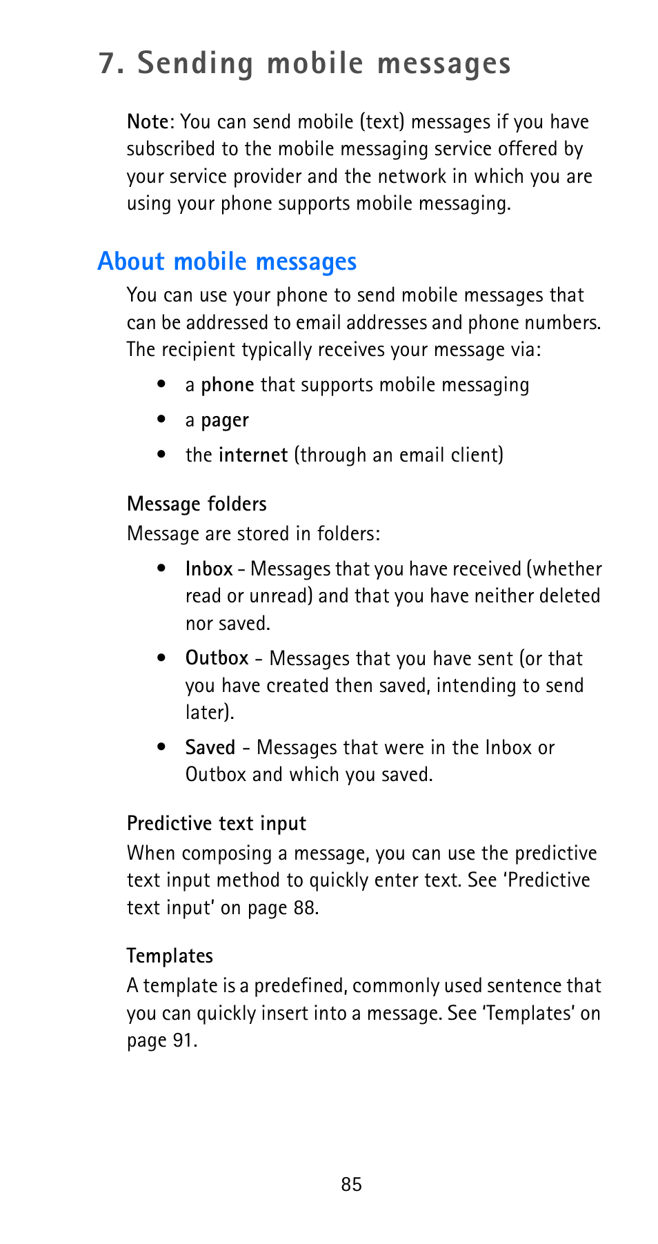 Sending mobile messages, About mobile messages | Nokia 6185i User Manual | Page 92 / 129