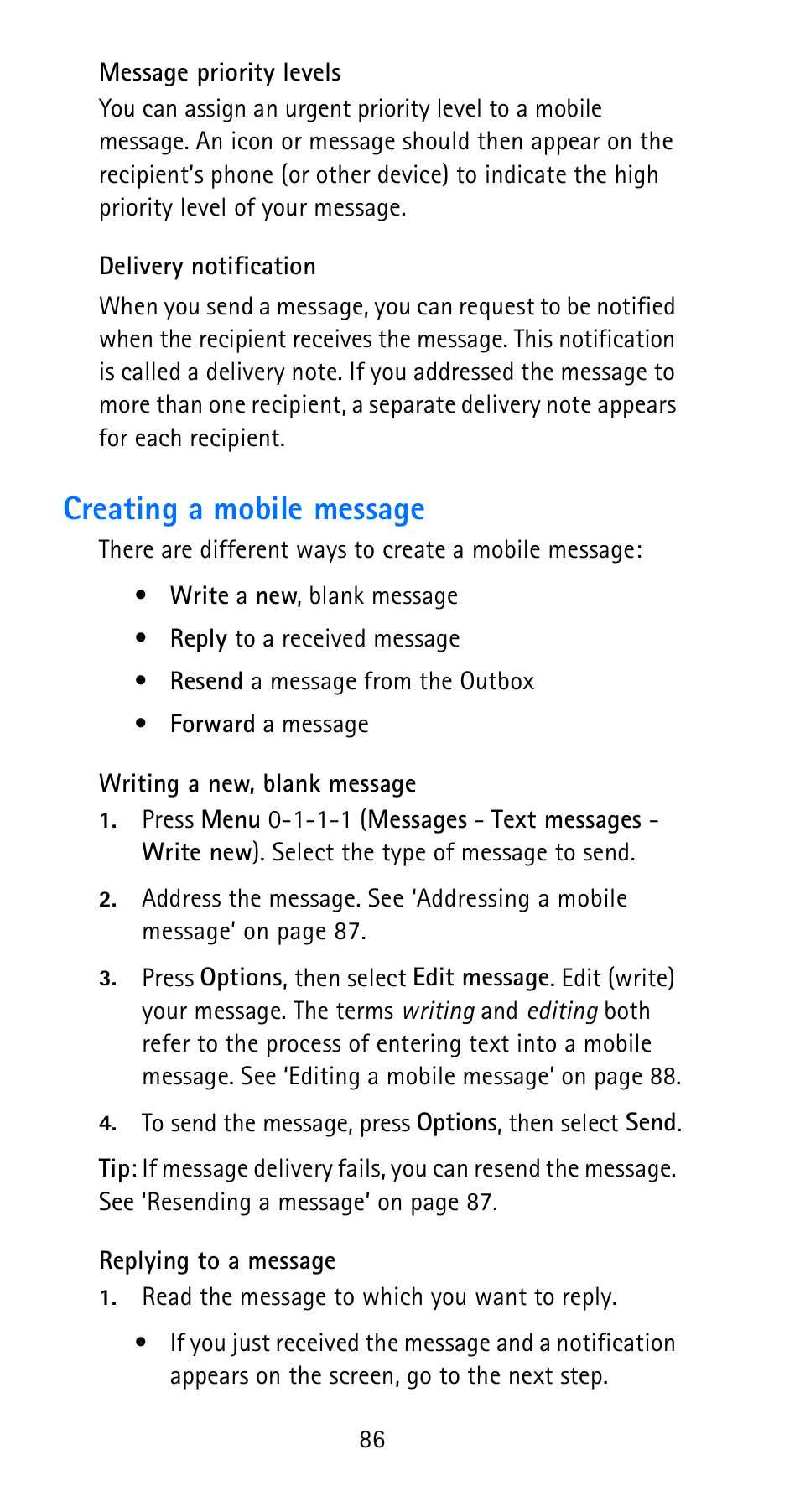 Creating a mobile message | Nokia 6185i User Manual | Page 93 / 129