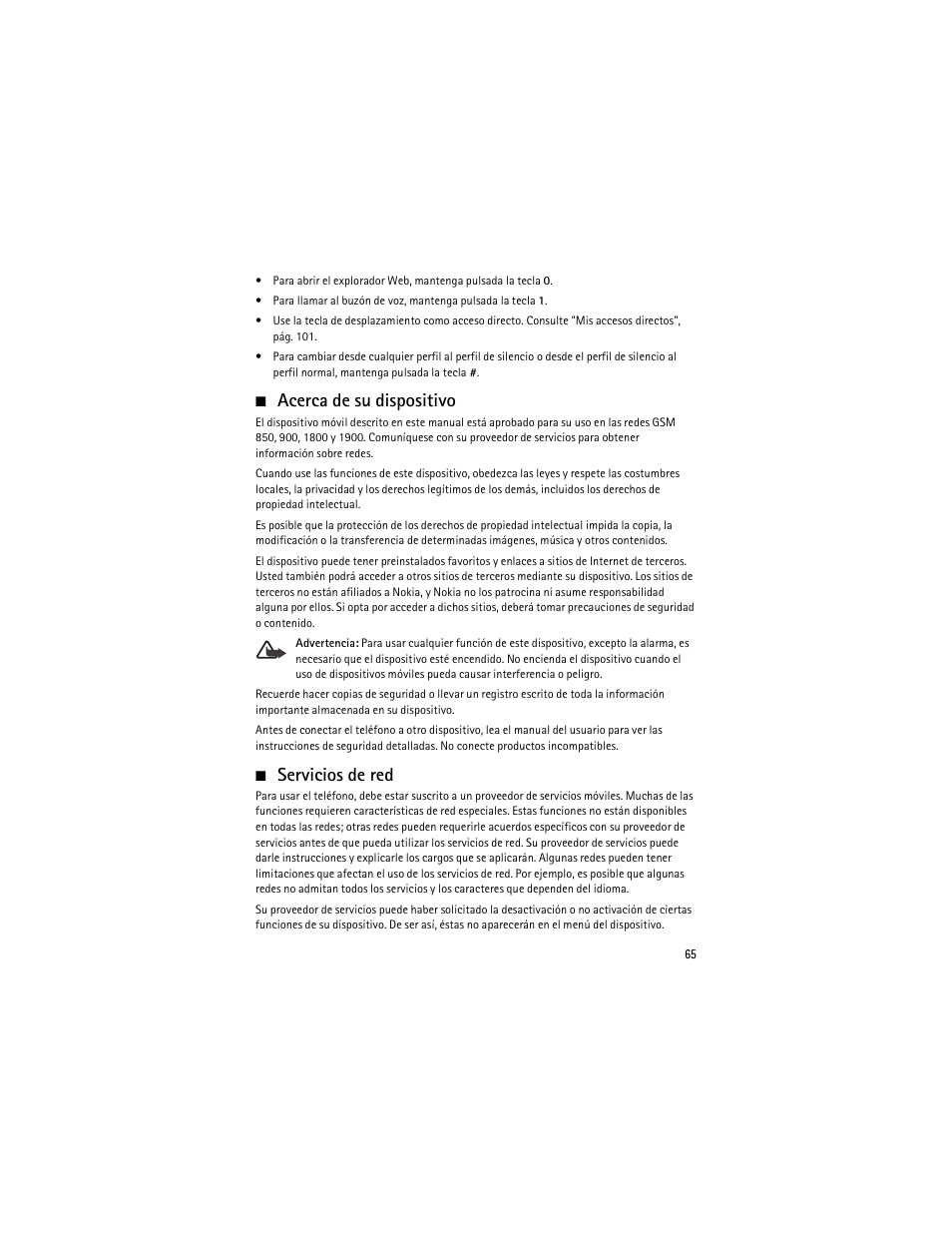 Acerca de su dispositivo, Servicios de red, Acerca de su dispositivo servicios de red | Nokia 5610 XpressMusic User Manual | Page 66 / 121