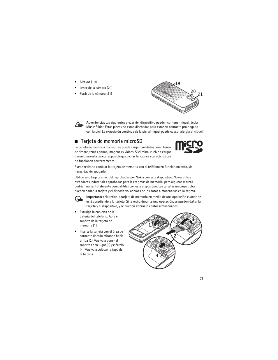 Tarjeta de memoria microsd | Nokia 5610 XpressMusic User Manual | Page 72 / 121