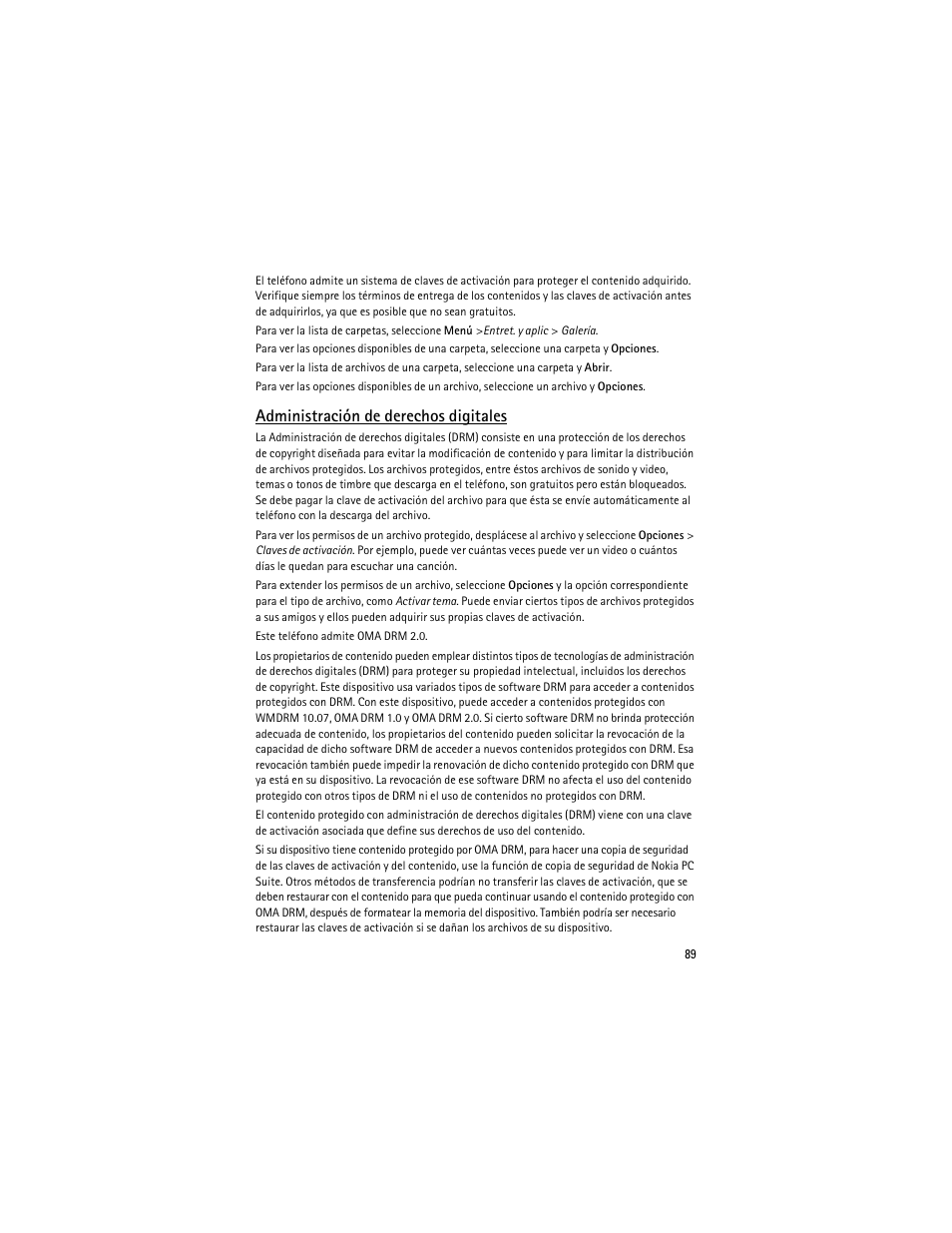 Administración de derechos digitales | Nokia 5610 XpressMusic User Manual | Page 90 / 121