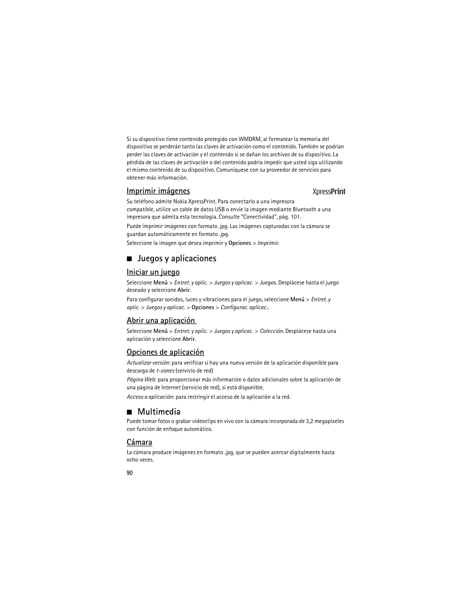 Juegos y aplicaciones, Multimedia, Juegos y aplicaciones multimedia | Nokia 5610 XpressMusic User Manual | Page 91 / 121