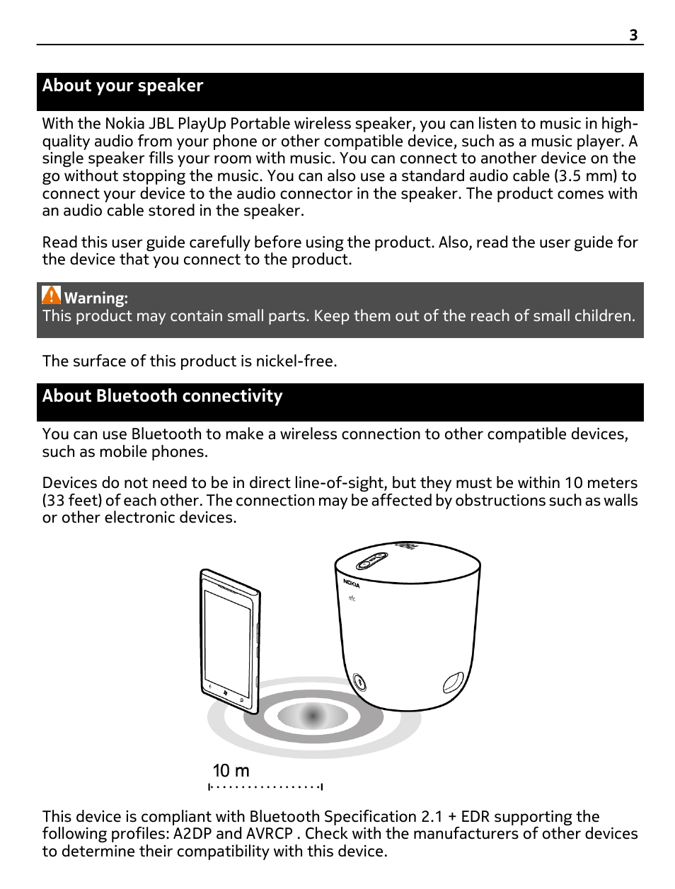 About your speaker, About bluetooth connectivity | Nokia MD-51W User Manual | Page 3 / 11
