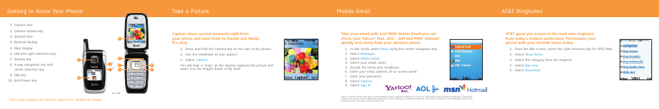 Getting to know your phone, Take a picture, Mobile email at&t ringtones | Nokia 6102i User Manual | Page 2 / 2