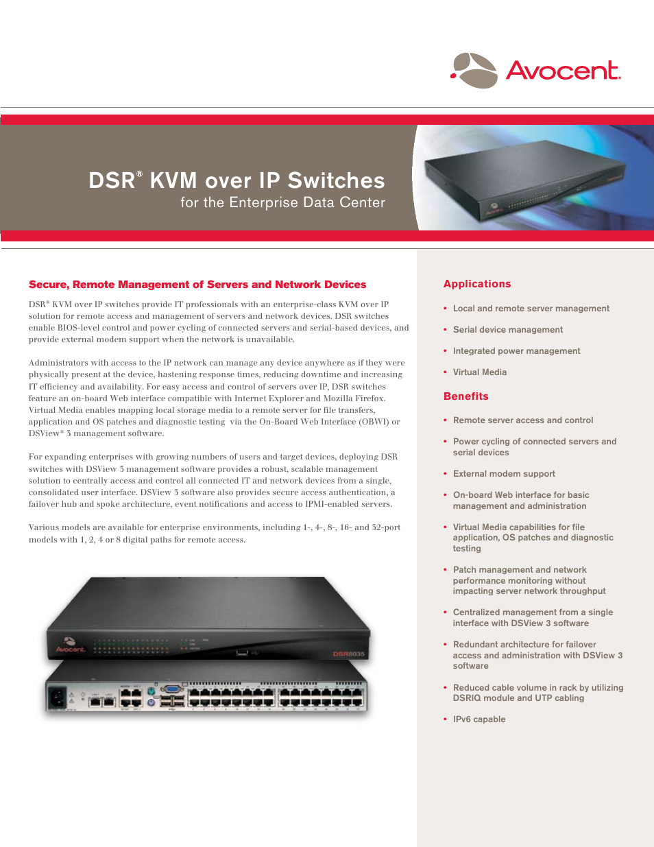 Avocent DSR KVM over IP Switch User Manual | 2 pages